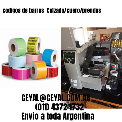 codigos de barras 	Calzado/cuero/prendas