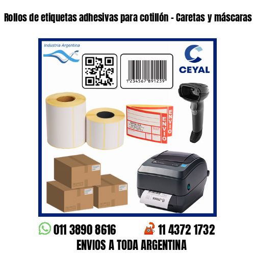 Rollos de etiquetas adhesivas para cotillón – Caretas y máscaras