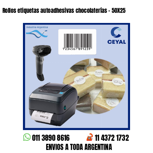 Rollos etiquetas autoadhesivas chocolaterías – 50X25
