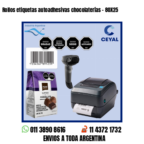 Rollos etiquetas autoadhesivas chocolaterías – 80X25
