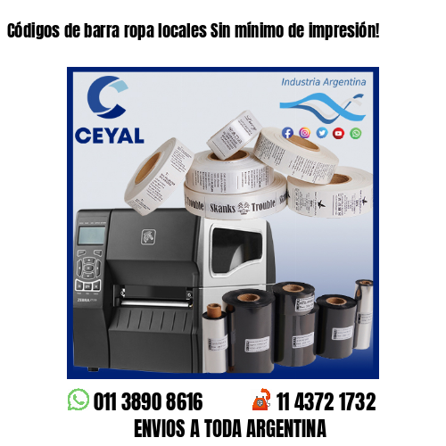Códigos de barra ropa locales Sin mínimo de impresión!