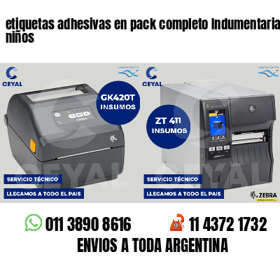 etiquetas adhesivas en pack completo Indumentaria para niños
