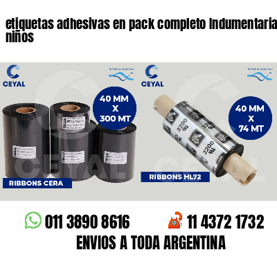 etiquetas adhesivas en pack completo Indumentaria para niños
