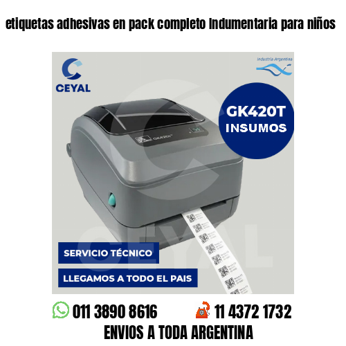 etiquetas adhesivas en pack completo Indumentaria para niños
