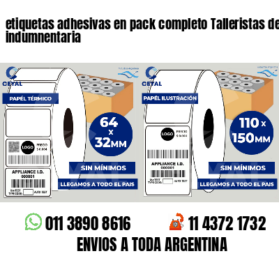 etiquetas adhesivas en pack completo Talleristas de indumnentaria