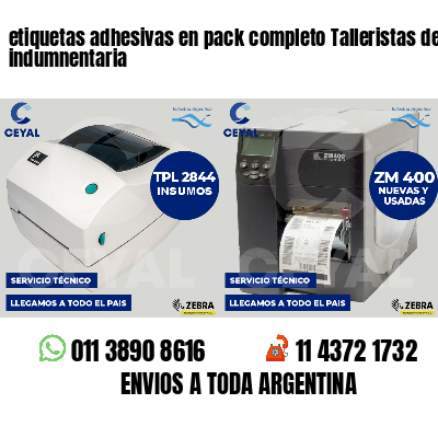 etiquetas adhesivas en pack completo Talleristas de indumnentaria