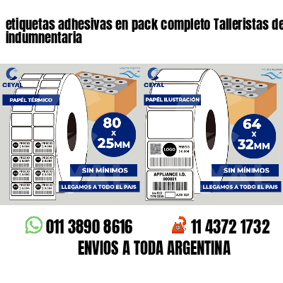 etiquetas adhesivas en pack completo Talleristas de indumnentaria