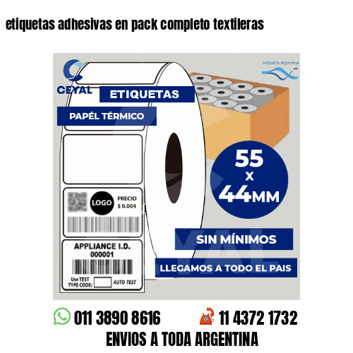 etiquetas adhesivas en pack completo textileras