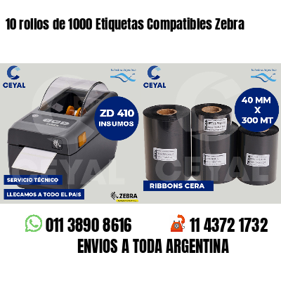 10 rollos de 1000 Etiquetas Compatibles Zebra 