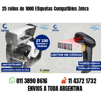 25 rollos de 1000 Etiquetas Compatibles Zebra 