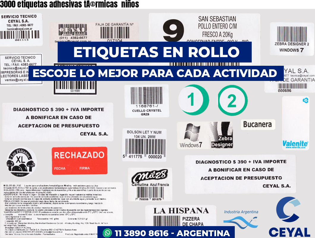 3000 etiquetas adhesivas tÃ©rmicas  niños