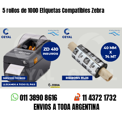 5 rollos de 1000 Etiquetas Compatibles Zebra