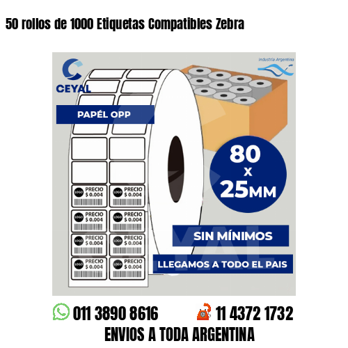 50 rollos de 1000 Etiquetas Compatibles Zebra