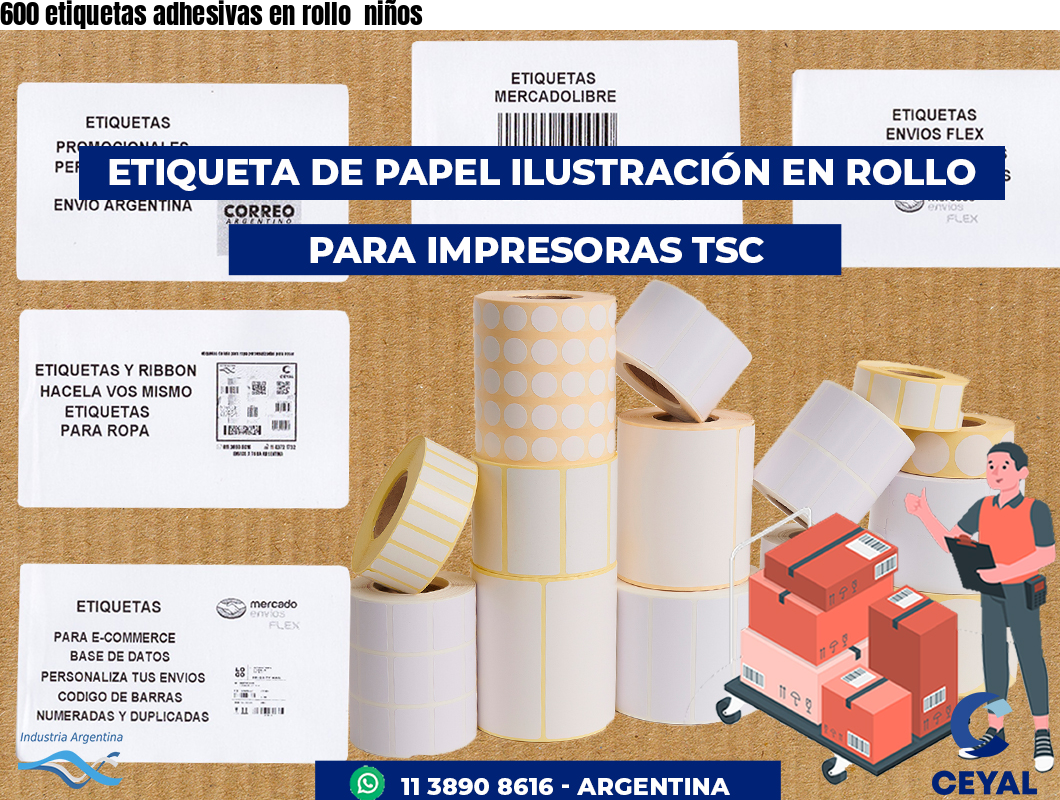 600 etiquetas adhesivas en rollo  niños