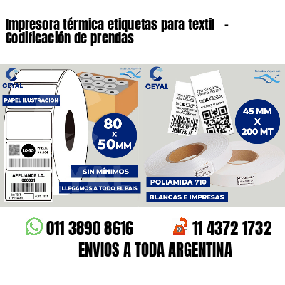 Impresora térmica etiquetas para textil   - Codificación de prendas