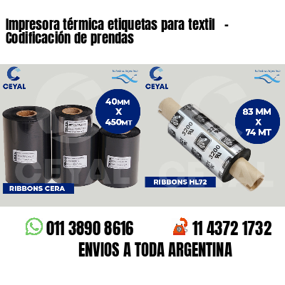 Impresora térmica etiquetas para textil - Codificación de prendas
