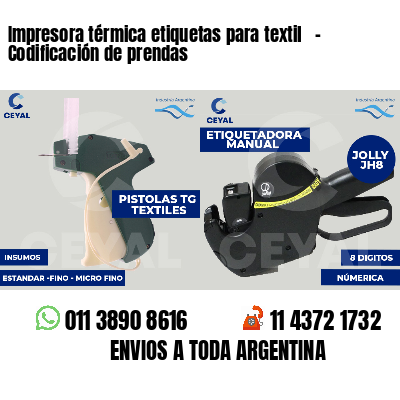 Impresora térmica etiquetas para textil   - Codificación de prendas