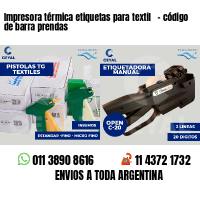 Impresora térmica etiquetas para textil   - código de barra prendas