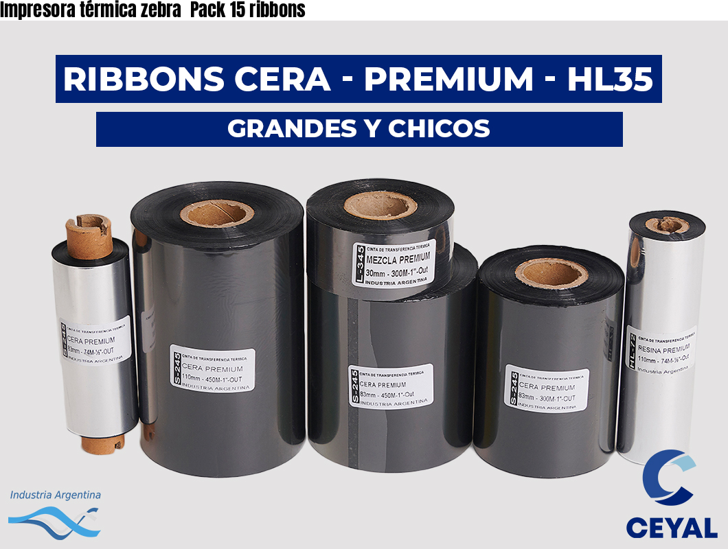 Impresora térmica zebra Pack 15 ribbons