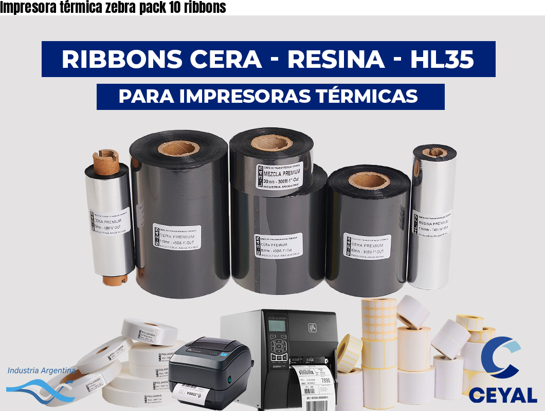 Impresora térmica zebra pack 10 ribbons