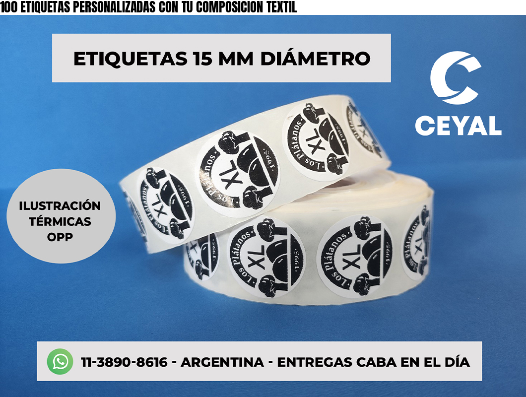 100 ETIQUETAS PERSONALIZADAS CON TU COMPOSICION TEXTIL