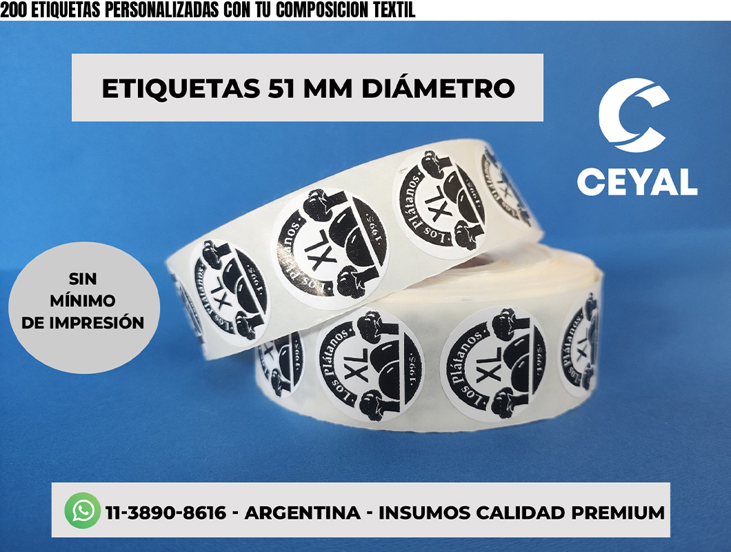 200 ETIQUETAS PERSONALIZADAS CON TU COMPOSICION TEXTIL