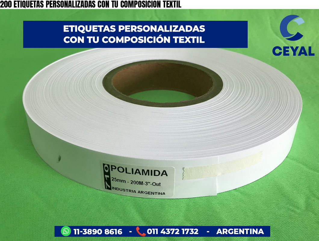 200 ETIQUETAS PERSONALIZADAS CON TU COMPOSICION TEXTIL