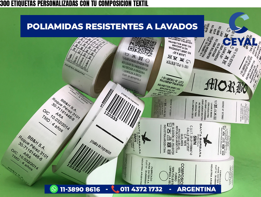 300 ETIQUETAS PERSONALIZADAS CON TU COMPOSICION TEXTIL