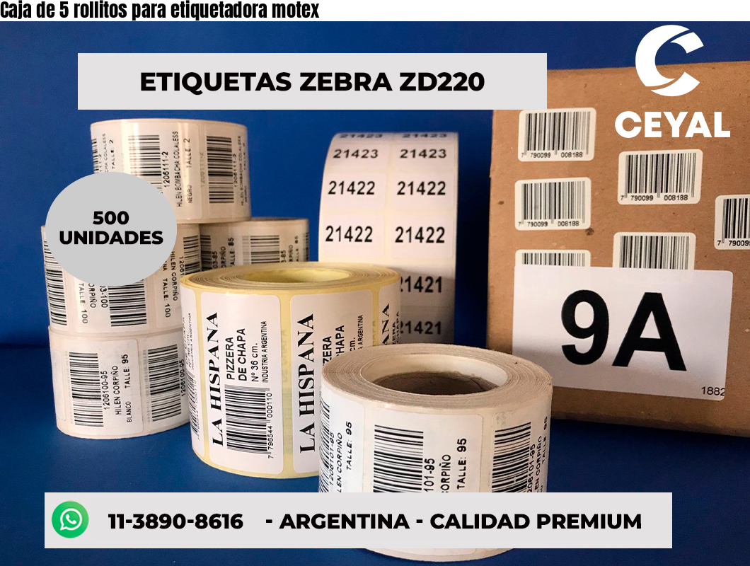 Caja de 5 rollitos para etiquetadora motex
