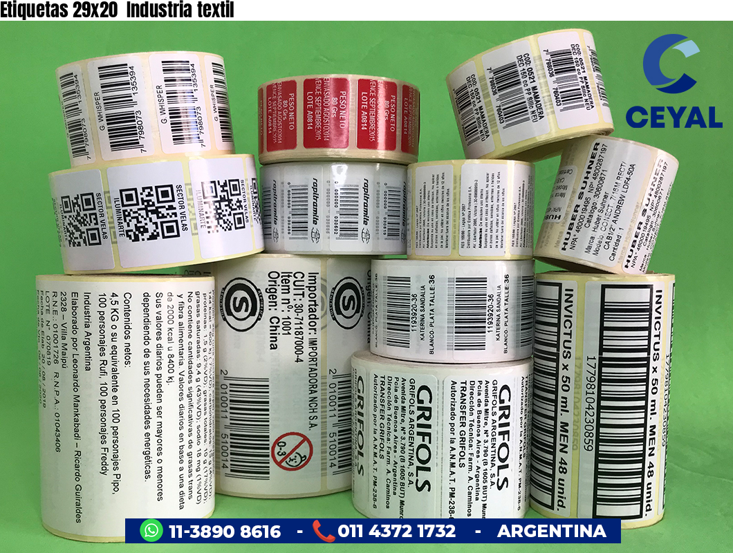 Etiquetas 29x20  Industria textil