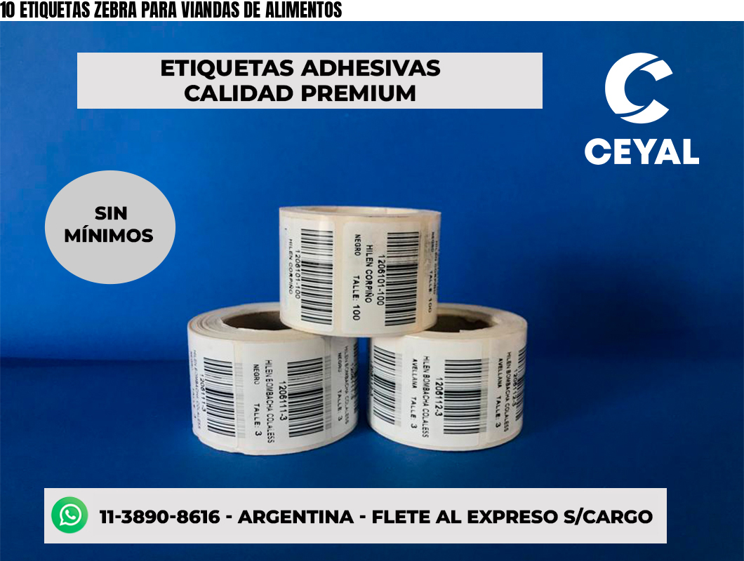 10 ETIQUETAS ZEBRA PARA VIANDAS DE ALIMENTOS