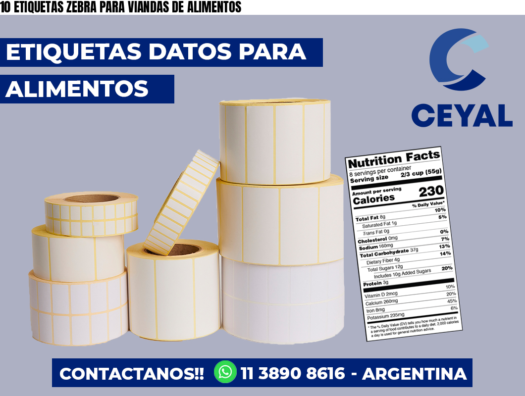 10 ETIQUETAS ZEBRA PARA VIANDAS DE ALIMENTOS