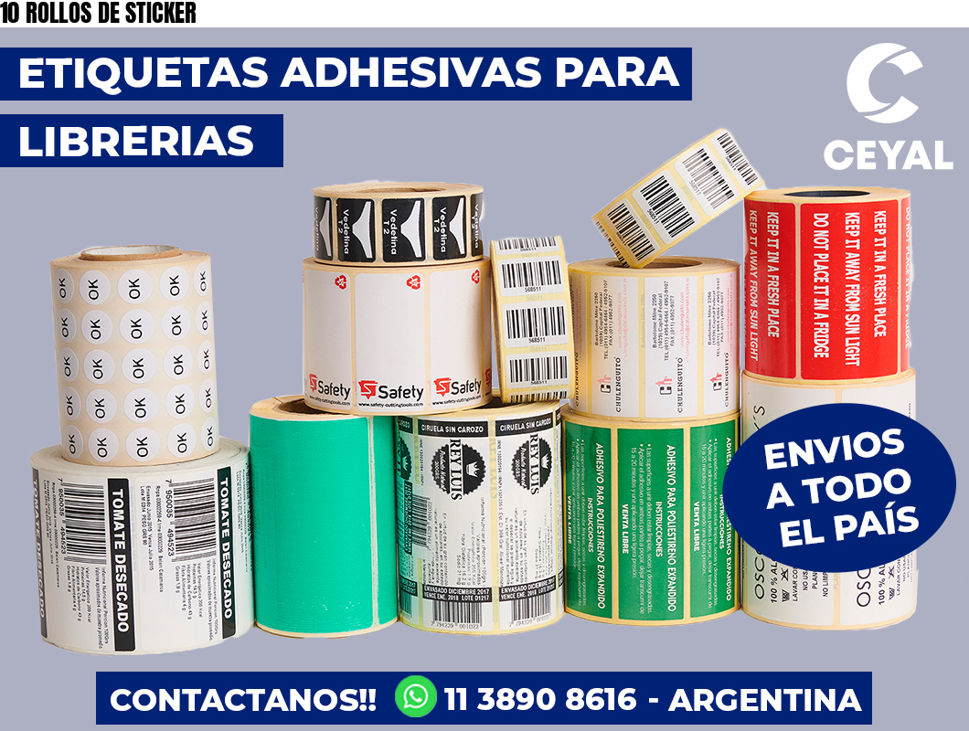 10 ROLLOS DE STICKER