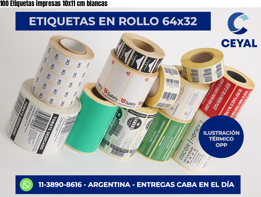 100 Etiquetas impresas 10×11 cm blancas