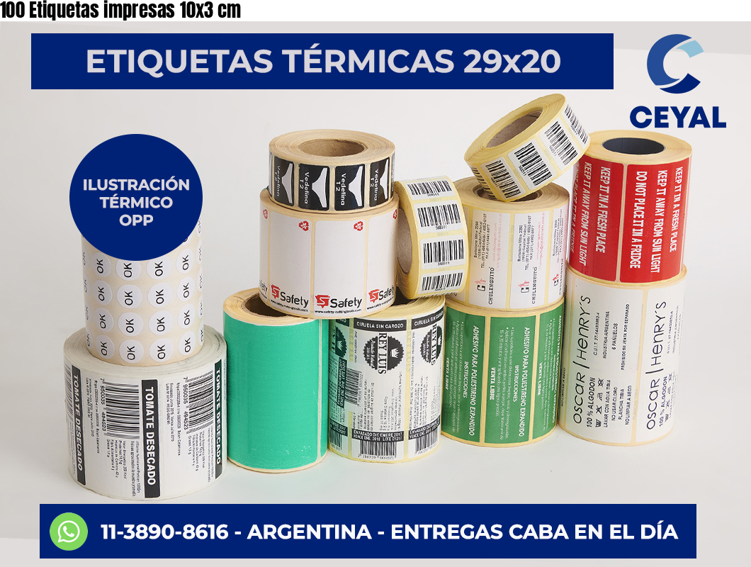 100 Etiquetas impresas 10×3 cm