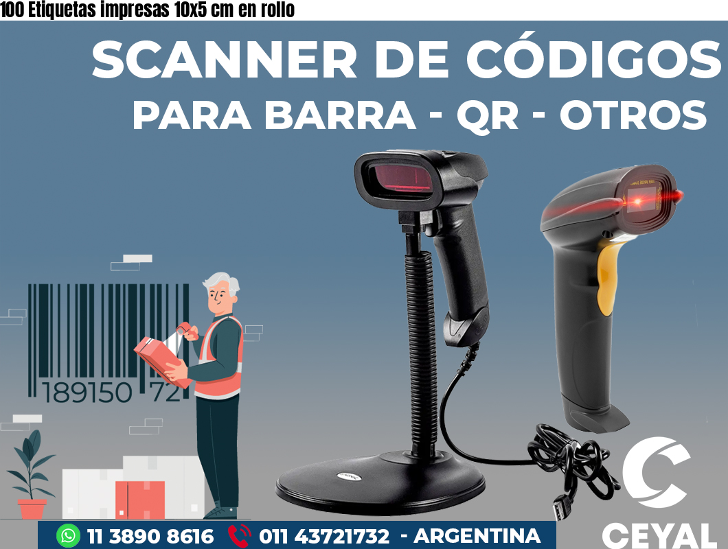 100 Etiquetas impresas 10x5 cm en rollo