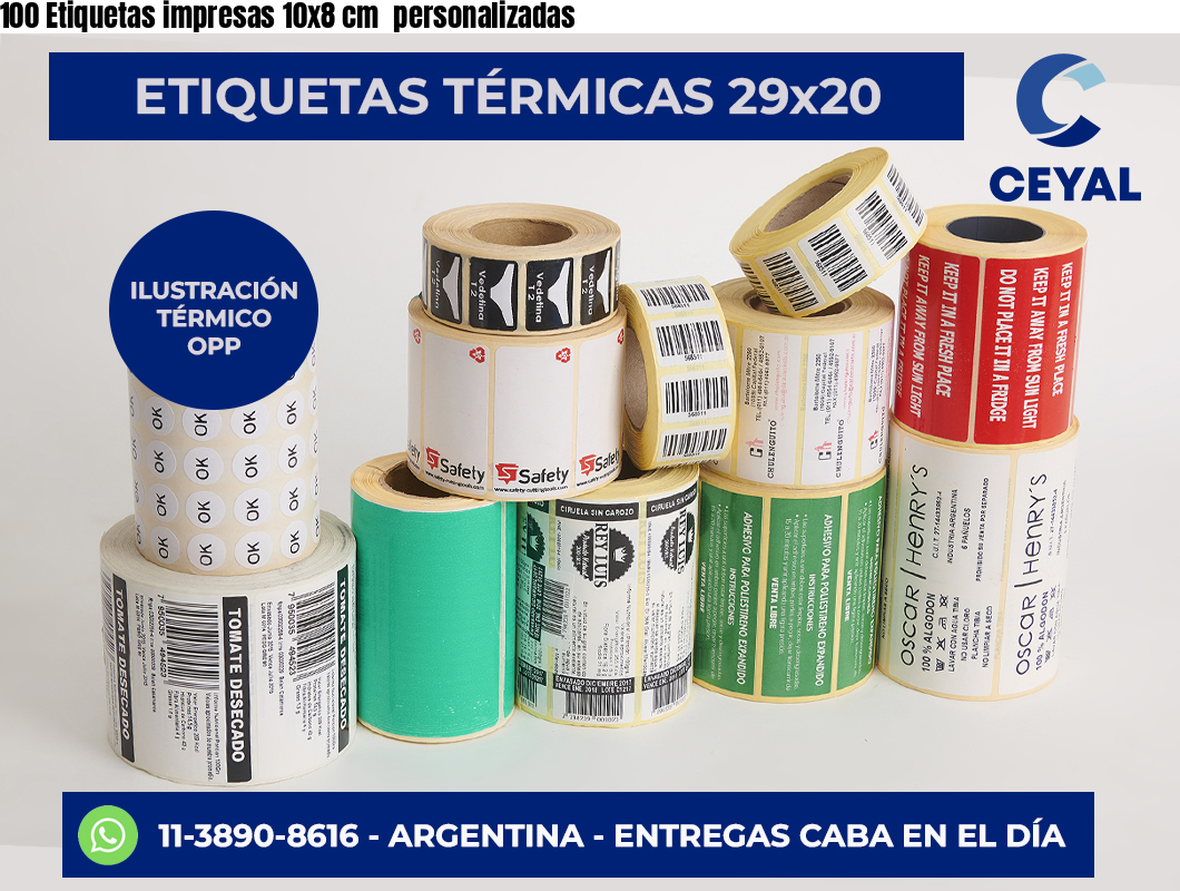 100 Etiquetas impresas 10×8 cm  personalizadas