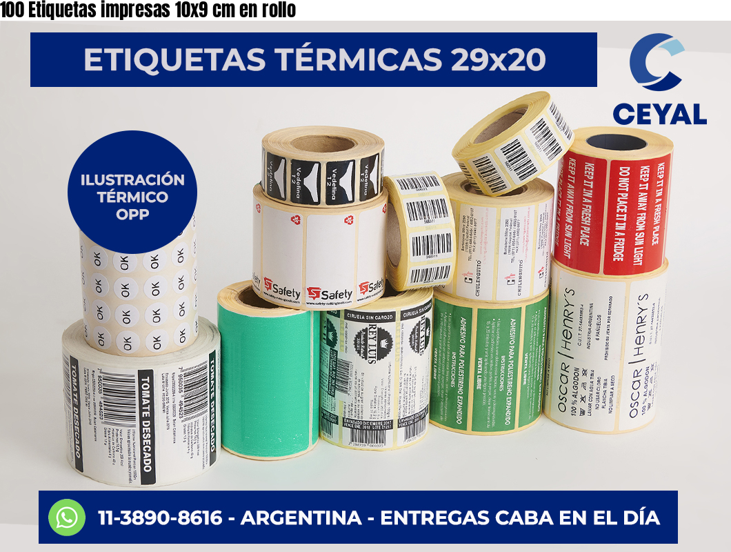 100 Etiquetas impresas 10×9 cm en rollo