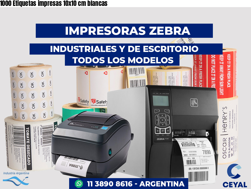 1000 Etiquetas impresas 10x10 cm blancas