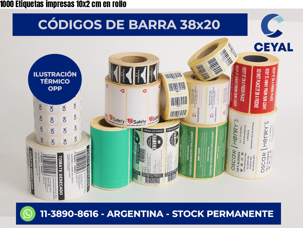 1000 Etiquetas impresas 10×2 cm en rollo