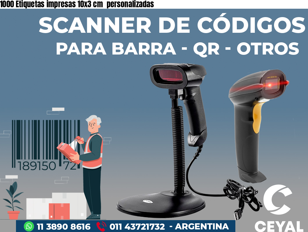 1000 Etiquetas impresas 10x3 cm personalizadas