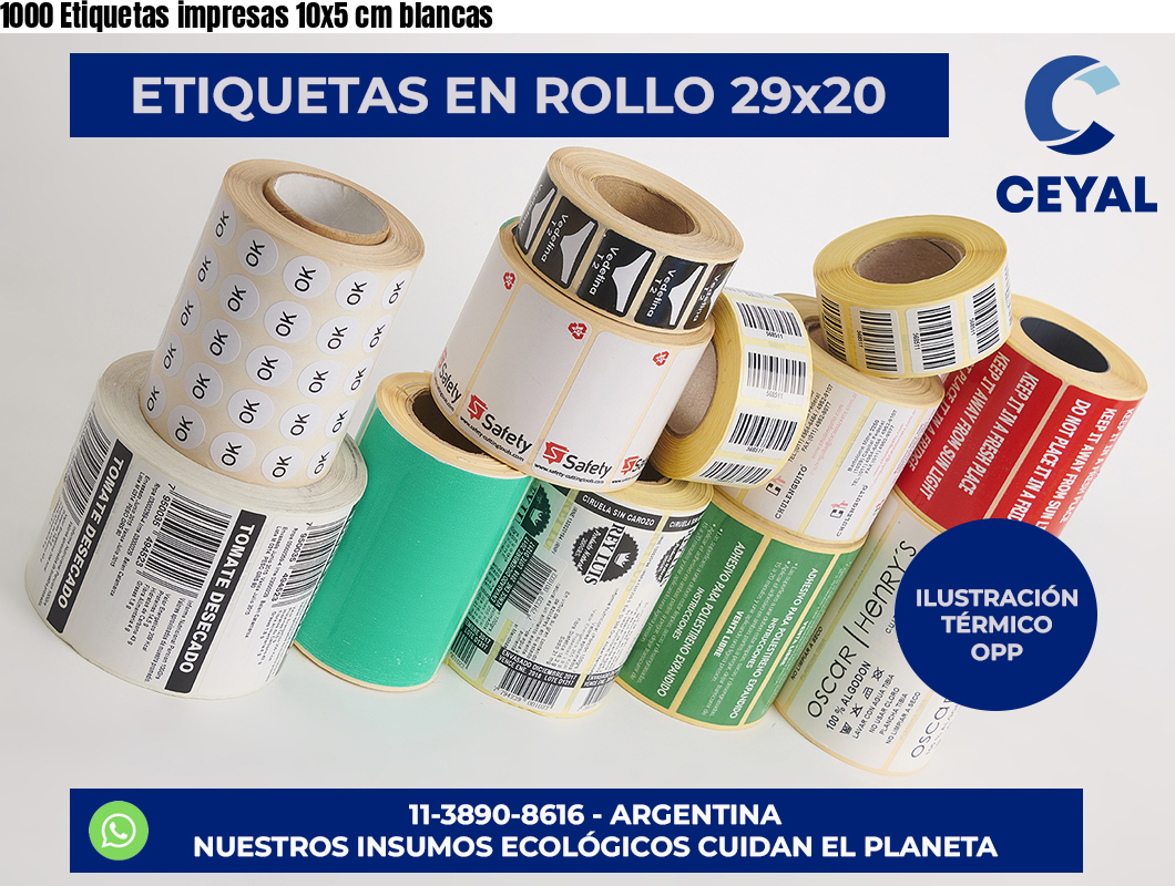 1000 Etiquetas impresas 10×5 cm blancas
