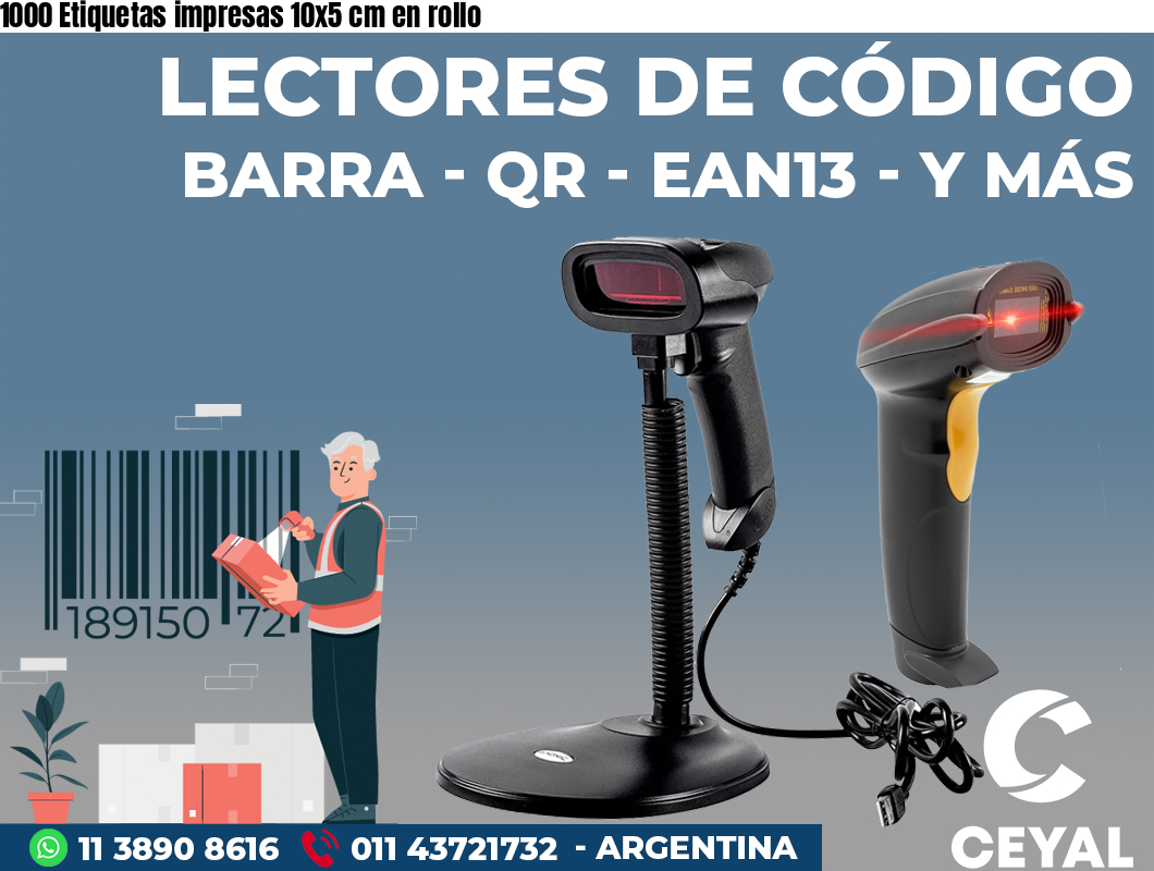 1000 Etiquetas impresas 10x5 cm en rollo