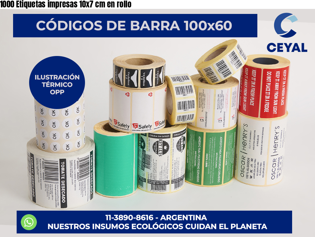 1000 Etiquetas impresas 10×7 cm en rollo