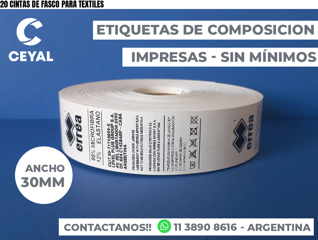 20 CINTAS DE FASCO PARA TEXTILES