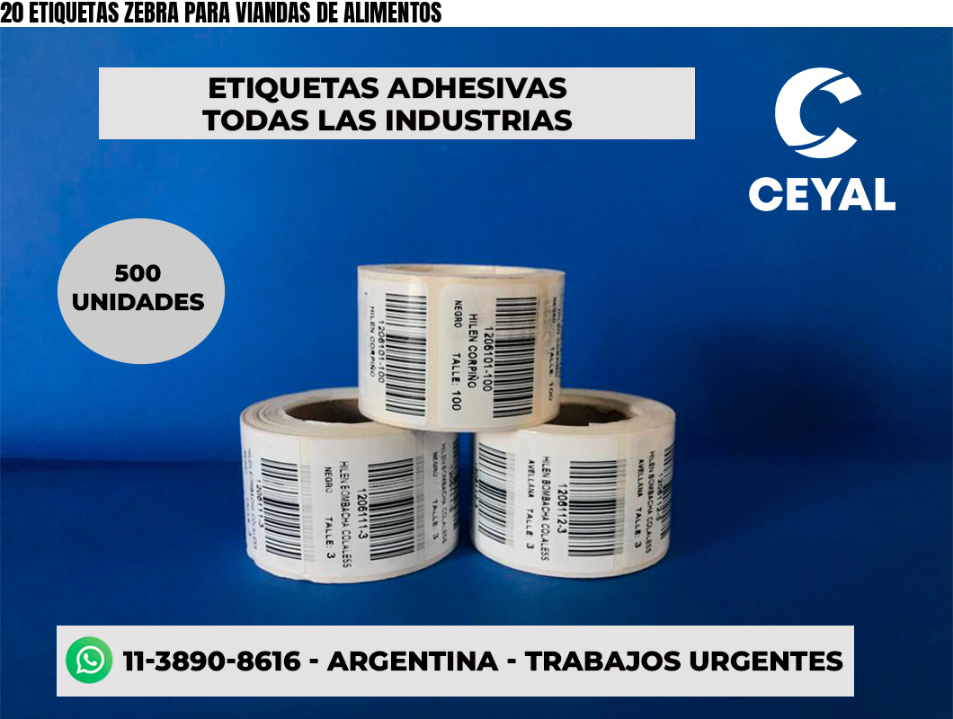 20 ETIQUETAS ZEBRA PARA VIANDAS DE ALIMENTOS