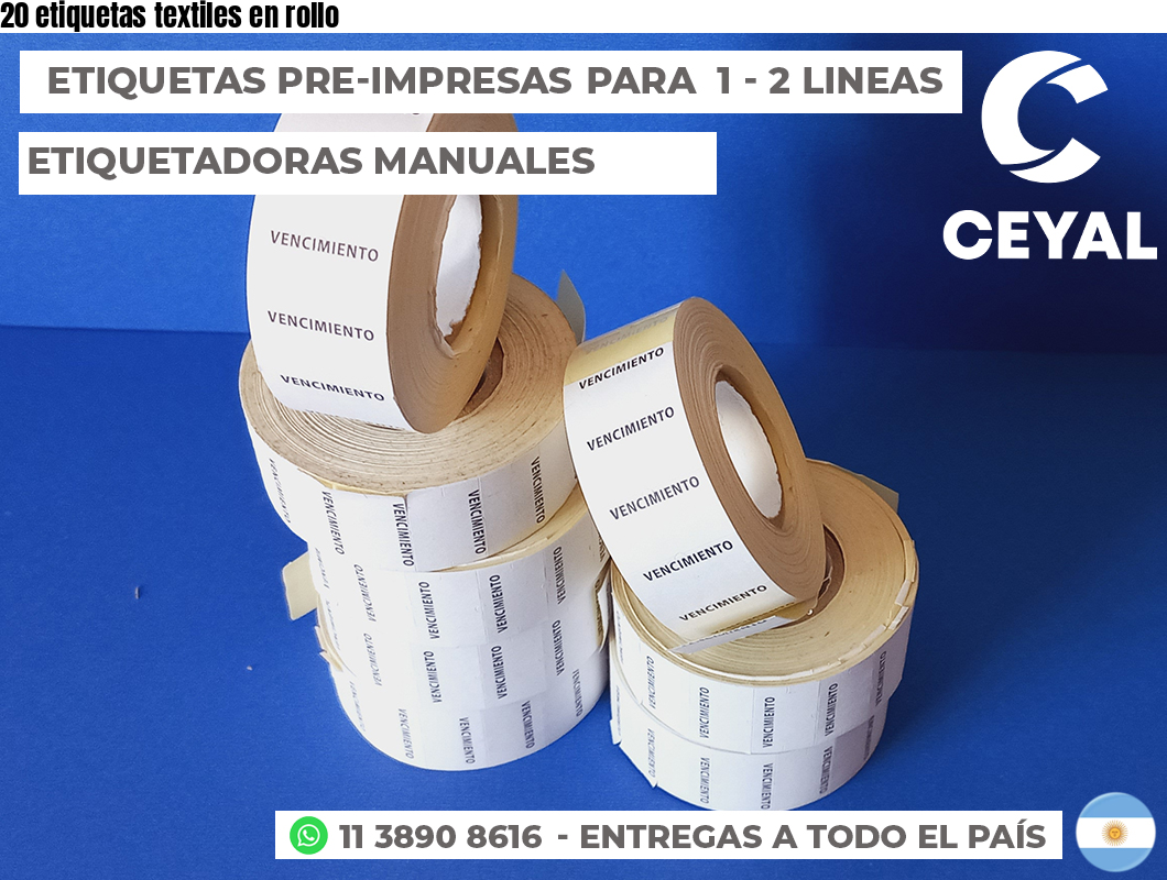 20 etiquetas textiles en rollo