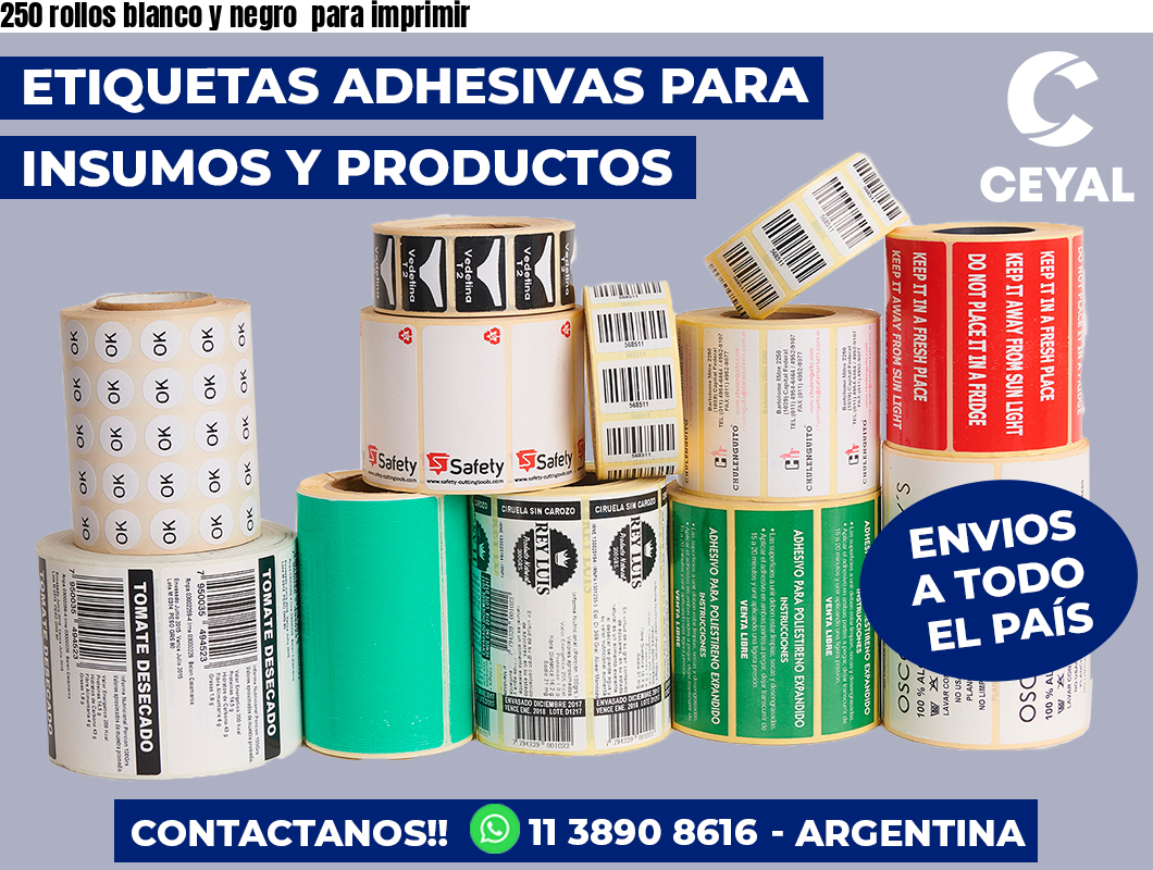 250 rollos blanco y negro  para imprimir