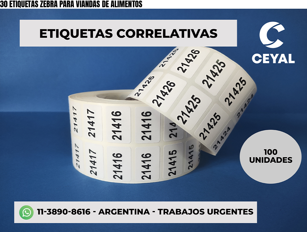 30 ETIQUETAS ZEBRA PARA VIANDAS DE ALIMENTOS