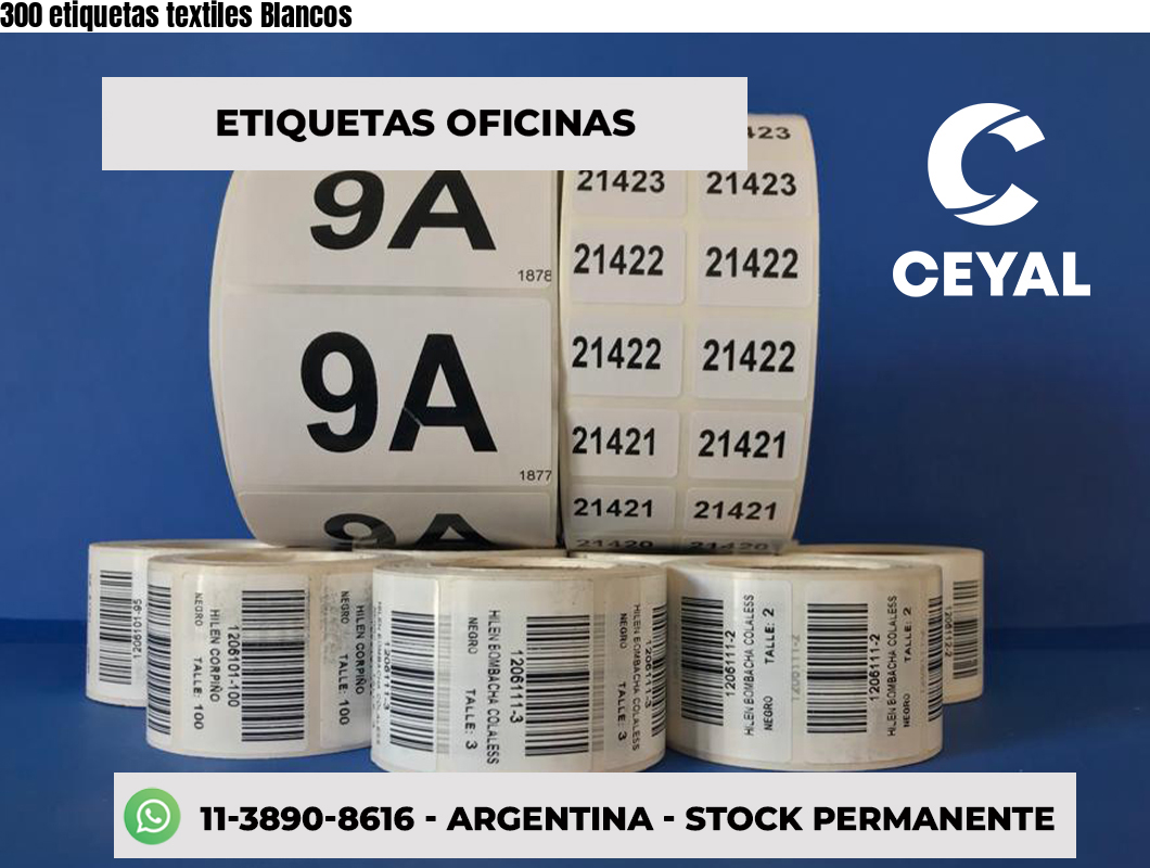 300 etiquetas textiles Blancos